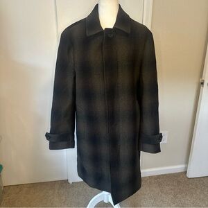 Banana Republic Black Plaid Trench Coat Premium Italian Wool